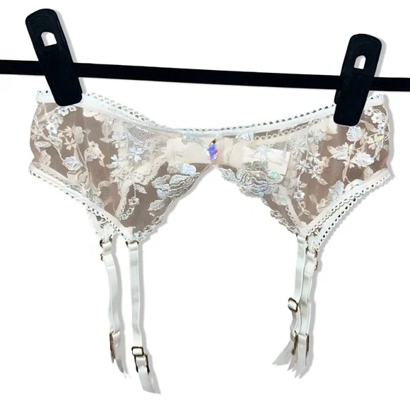 Honey Birdette FULL SET | Whitney | Ivory Holographic Lingerie Crystal | 32B / S - Picture 6 of 15